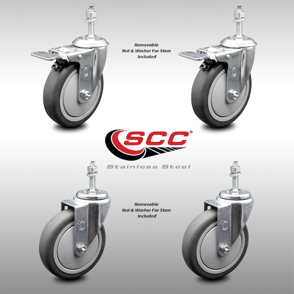 Service Caster 5 Inch SS Thermoplastic Rubber 1/2 Inch Stem Caster Total Lock Brake SCC, 2PK SCC-SSTSTTL20S514-TPRB-381615-2-S-2 - main